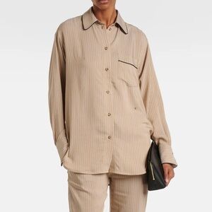 Victoria Beckham Silk Blend Striped Pyjama Shirt Beige Contrast Trim US 4